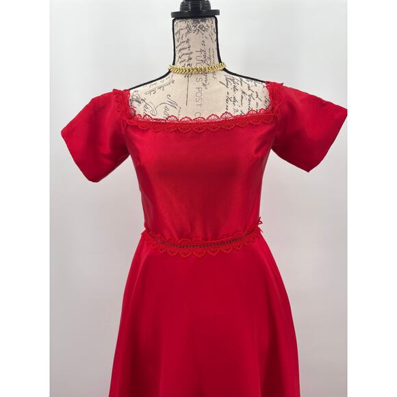 Monique Lhuillier Off Shoulder Maxi High Low Gown Dress 4 Red Wedding Guest - Picture 5 of 7